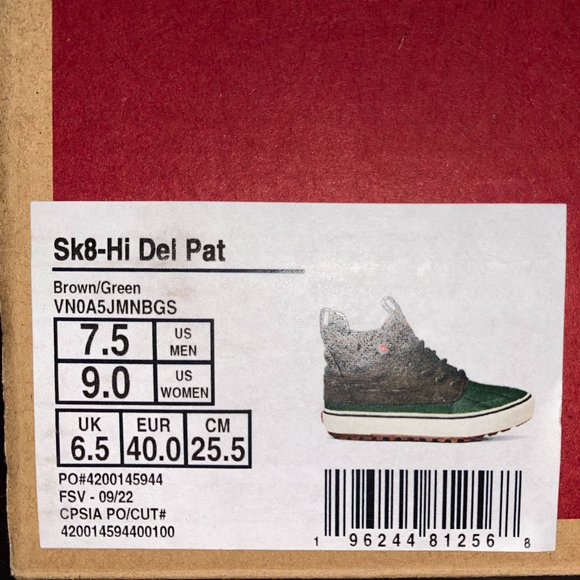 Vans Sk8-HI Del Pato MTE-2 All Weather Brown & Green Men's 7.5 VN0A5JMNBGS - Picture 3 of 12
